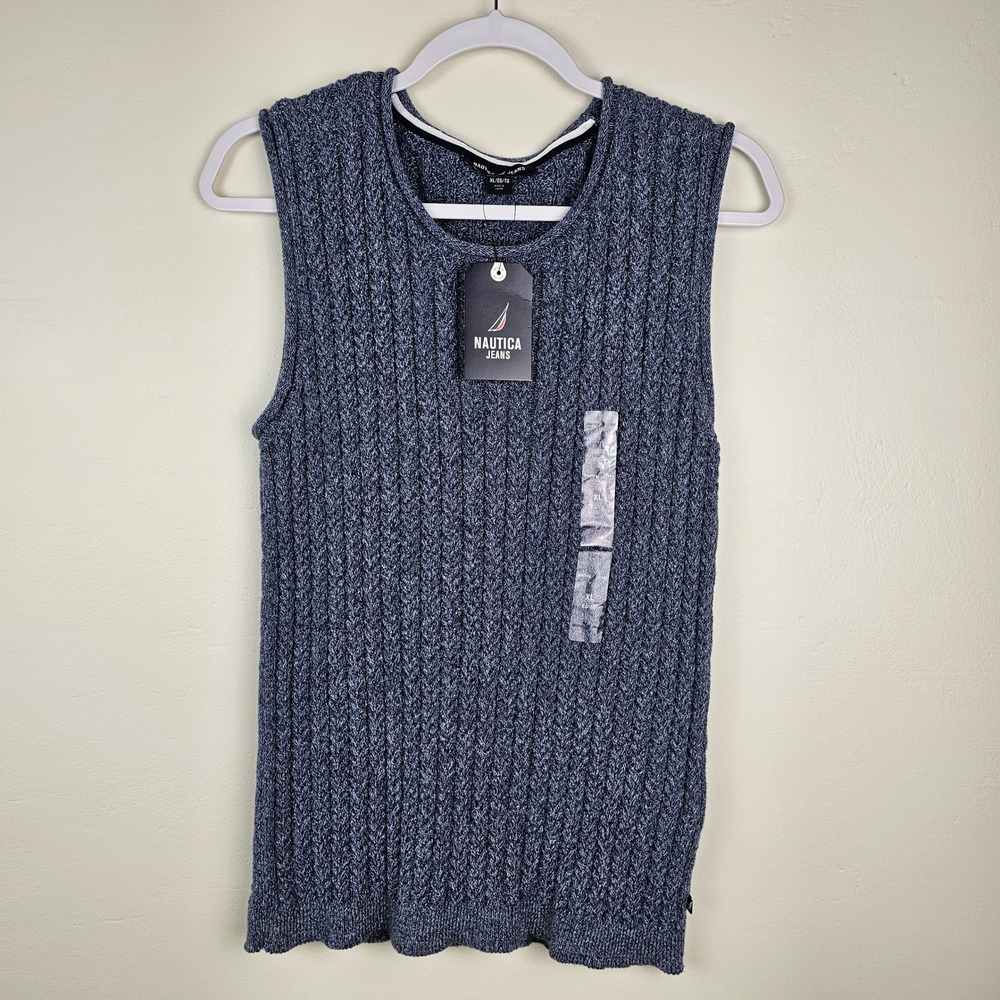 Nautica Jeans Sweater Vest Men XL Blue Laguna Beach Cable Knit N4ES0119 Vest